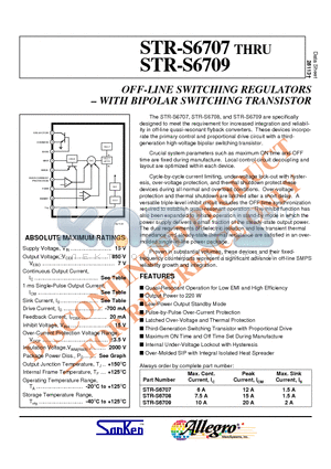 STR-S6708 datasheet - OFF-LINE SWITCHING REGULATORS - WITH BIPOLAR SWITCHING TRANSISTOR
