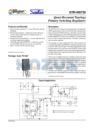 STR-W6735 datasheet - Quasi-Resonant Topology Primary Switching Regulators