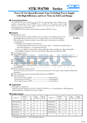 STR-W6735 datasheet - Power IC for Quasi-Resonant Type Switching Power Supply with High Efficiency