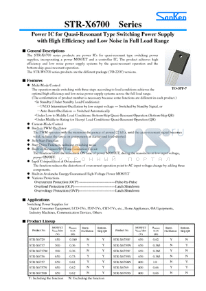 STR-X6729 datasheet - Power IC for Quasi-Resonant Type Switching Power Supply with High Efficiency