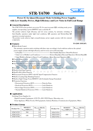 STR-Y6763 datasheet - Power IC for Quasi-Resonant Mode Switching Power Supplies with Low Standby Power