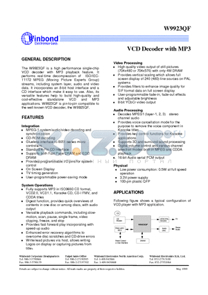 W9923 datasheet - VCD Decoder with MP3