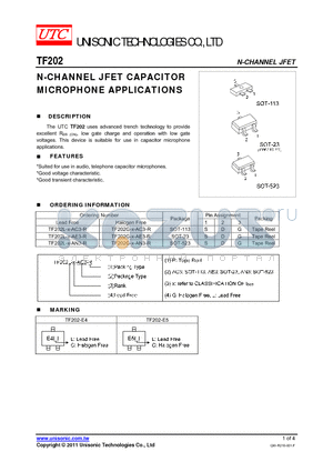 TF202G-X-AE3-R datasheet - N-CHANNEL JFET CAPACITOR MICROPHONE APPLICATIONS