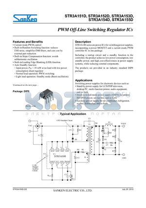 STR3A152D datasheet - PWM Off-Line Switching Regulator ICs