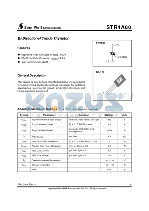 STR4A80 datasheet - Bi-Directional Triode Thyristor