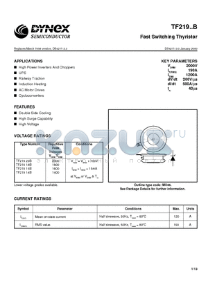 TF219 datasheet - Fast Switching Thyristor