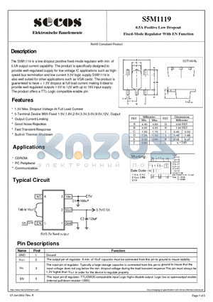 S5M1119 datasheet - 0.5A Positive Low Dropout Fixed-Mode Regulato r With EN Function