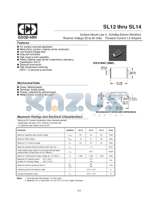 SL12 datasheet - Surface Mount Low VF Schottky Barrier Rectifiers Reverse Voltage 20 to 40 Volts Forward Current 1.0 Ampere