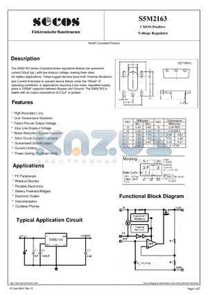 S5M2163 datasheet - CMOS Positive Voltage Regula tor