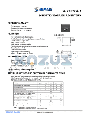 SL12 datasheet - SCHOTTKY BARRIER RECIFITERS