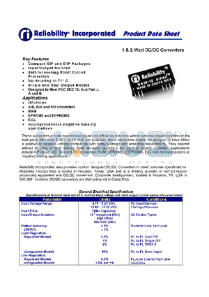 S5R12 datasheet - 1 AND 2 WATT DC/DC CONVERTERS
