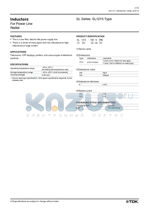 SL1215-101K1R5 datasheet - Inductors For Power Line Radial