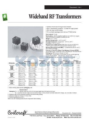 WB1015-PCL datasheet - Wideband RF Transformers