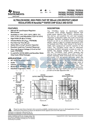 TPS79318DBVR datasheet - ULTRALOW-NOISE, HIGH PSRR, FAST RF 200-mA LOW-DROPOUT LINEAR REGULATORS IN NANOSTAR WAFER CHIP SCALE AND SOT23