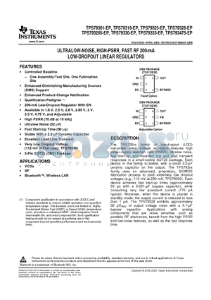 TPS79318DBVREP datasheet - ULTRALOW-NOISE, HIGH-PSRR, FAST RF 200-mA LOW-DROPOUT LINEAR REGULATORS