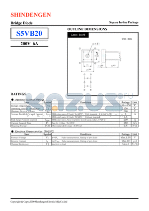 S5VB20 datasheet - Bridge Diode(200V 6A)