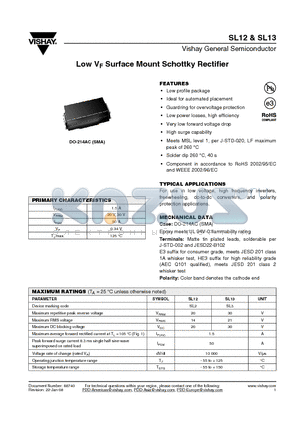 SL13-E3/61T datasheet - Low VF Surface Mount Schottky Rectifier