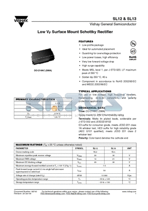 SL13HE3/61T datasheet - Low VF Surface Mount Schottky Rectifier