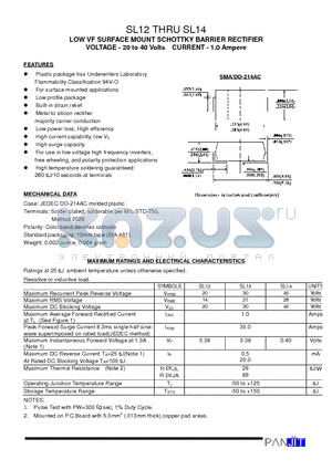 SL14 datasheet - LOW VF SURFACE MOUNT SCHOTTKY BARRIER RECTIFIER(VOLTAGE - 20 to 40 Volts CURRENT - 1.0 Ampere)