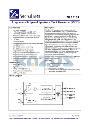 SL15101ZC-XXX datasheet - Programmable Spread Spectrum Clock Generator (SSCG)