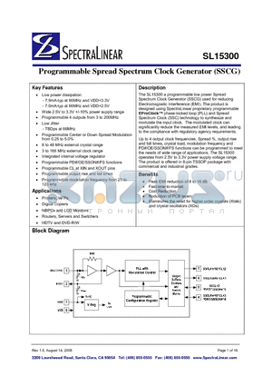 SL15300 datasheet - Programmable Spread Spectrum Clock Generator (SSCG)