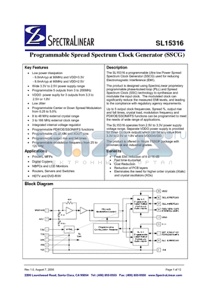 SL15316 datasheet - Programmable Spread Spectrum Clock Generator (SSCG)