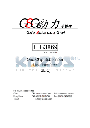 TFB3869 datasheet - Subscriber Line Interface Circuit (SLIC)