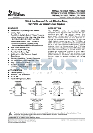 TPS79901DDCT datasheet - 200mA Low Quiescent Current, Ultra-Low Noise, High PSRR, Low Dropout Linear Regulator