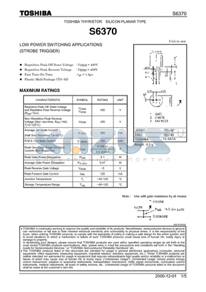 S6370 datasheet - LOW POWER SWITCHING APPLICATIONS (STROBE TRIGGER)
