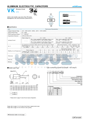 UVK1A102MED datasheet - ALUMINUM ELECTROLYTIC CAPACITORS