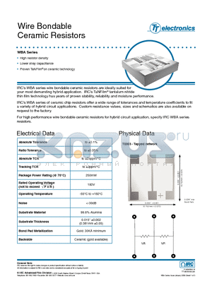 WBA-T0303GG-01-1002-KJ datasheet - Wire Bondable Ceramic Resistors