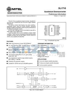 SL1710 datasheet - Quadrature Downconverter