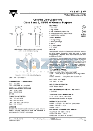 S681K29Y5PN6.J5. datasheet - Ceramic Disc Capacitors Class 1 and 2, 1/2/3/6 kV General Purpose