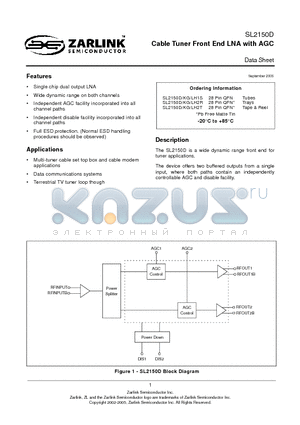 SL2150D datasheet - Cable Tuner Front End LNA with AGC