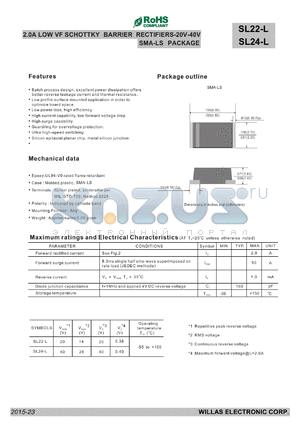 SL22-L datasheet - 2.0A LOW VF SCHOTTKY BARRIER RECTIFIERS-20V-40V SMA-LS PACKAGE