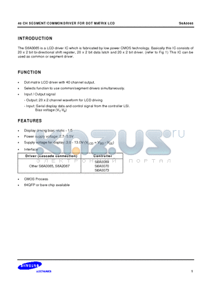 S6A0070 datasheet - 40 CH SEGMENT/COMMON DRIVER FOR DOT MATRIX LCD