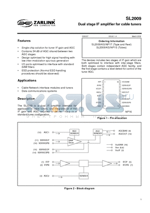 SL2009 datasheet - Dual stage IF amplifier for cable tuners