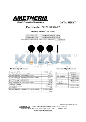 SL2210009-17 datasheet - Circuit Protection Thermistors