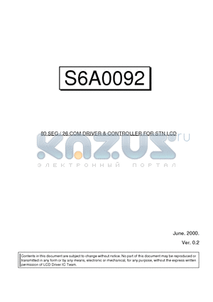 S6A0092 datasheet - 80 SEG / 26 COM DRIVER & CONTROLLER FOR STN LCD