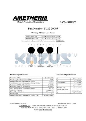 SL2220005-B datasheet - Circuit Protection Thermistors