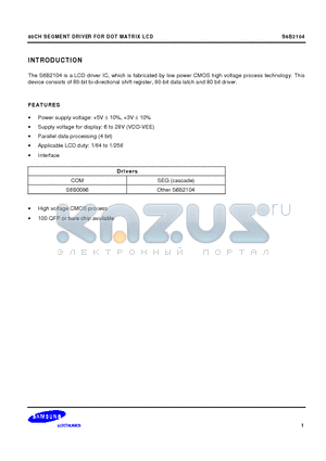 S6B0086 datasheet - 80CH SEGMENT DRIVER FOR DOT MATRIX LCD