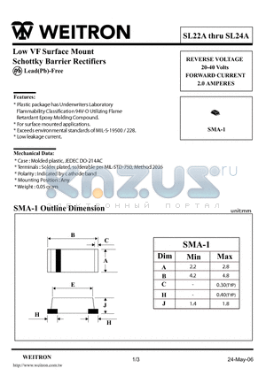 SL22A datasheet - Low VF Surface Mount Schottky Barrier Rectifiers