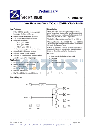 SL2304NZZC-1ZT datasheet - Low Jitter and Skew DC to 160MHz Clock Buffer