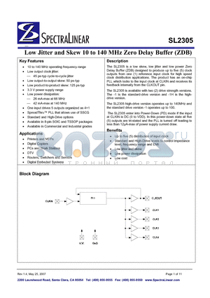 SL2305SC-1 datasheet - Low Jitter and Skew 10 to 140 MHz Zero Delay Buffer (ZDB)