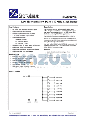 SL2309NZ datasheet - Low Jitter and Skew DC to 140 MHz Clock Buffer