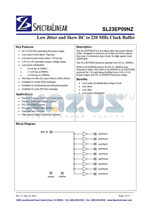 SL2309NZSC-1H datasheet - Low Jitter and Skew DC to 220MHz Clock Buffer