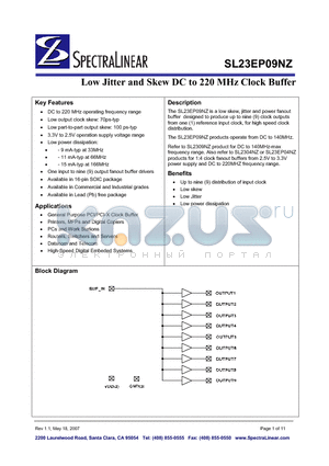 SL2309NZSI-1HT datasheet - Low Jitter and Skew DC to 220MHz Clock Buffer