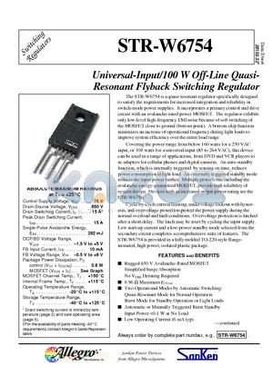 STRW6754 datasheet - Universal-Input/100 W Off-Line Quasi-Resonant Flyback Switching Regulator