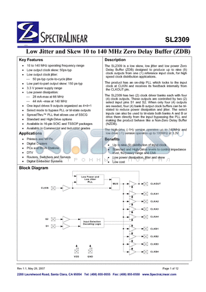 SL2309ZC-1H datasheet - Low Jitter and Skew 10 to 140MHz Zero Delay Buffer (ZDB)