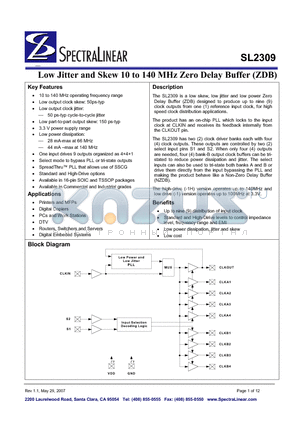 SL2309ZI-1H datasheet - Low Jitter and Skew 10 to 140MHz Zero Delay Buffer (ZDB)